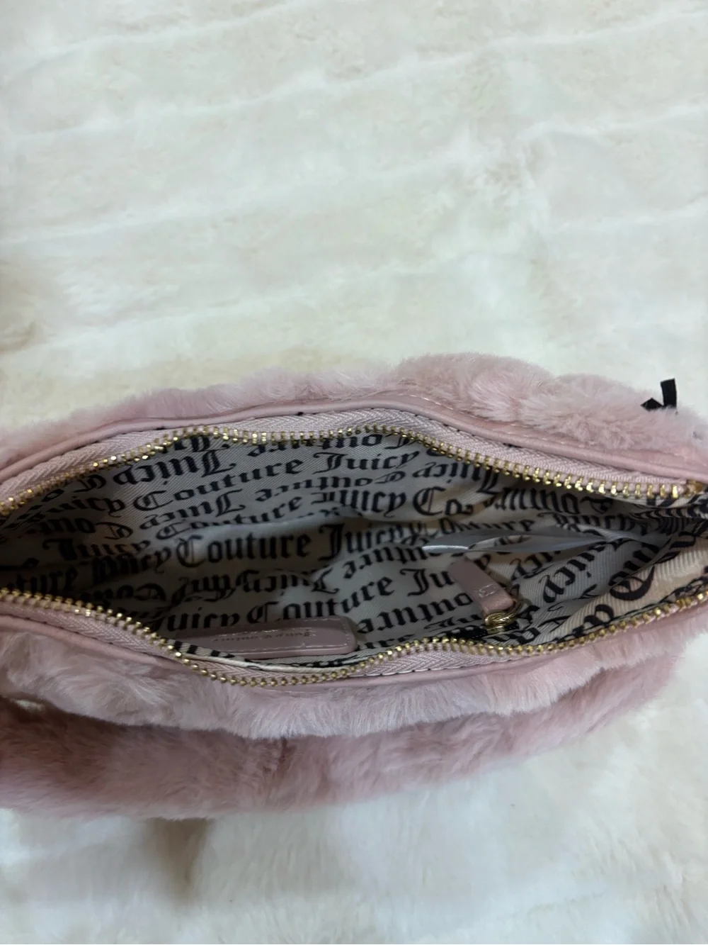 Juicy Couture Blush Pink Faux Fur Shoulder Bag with Gold Chain